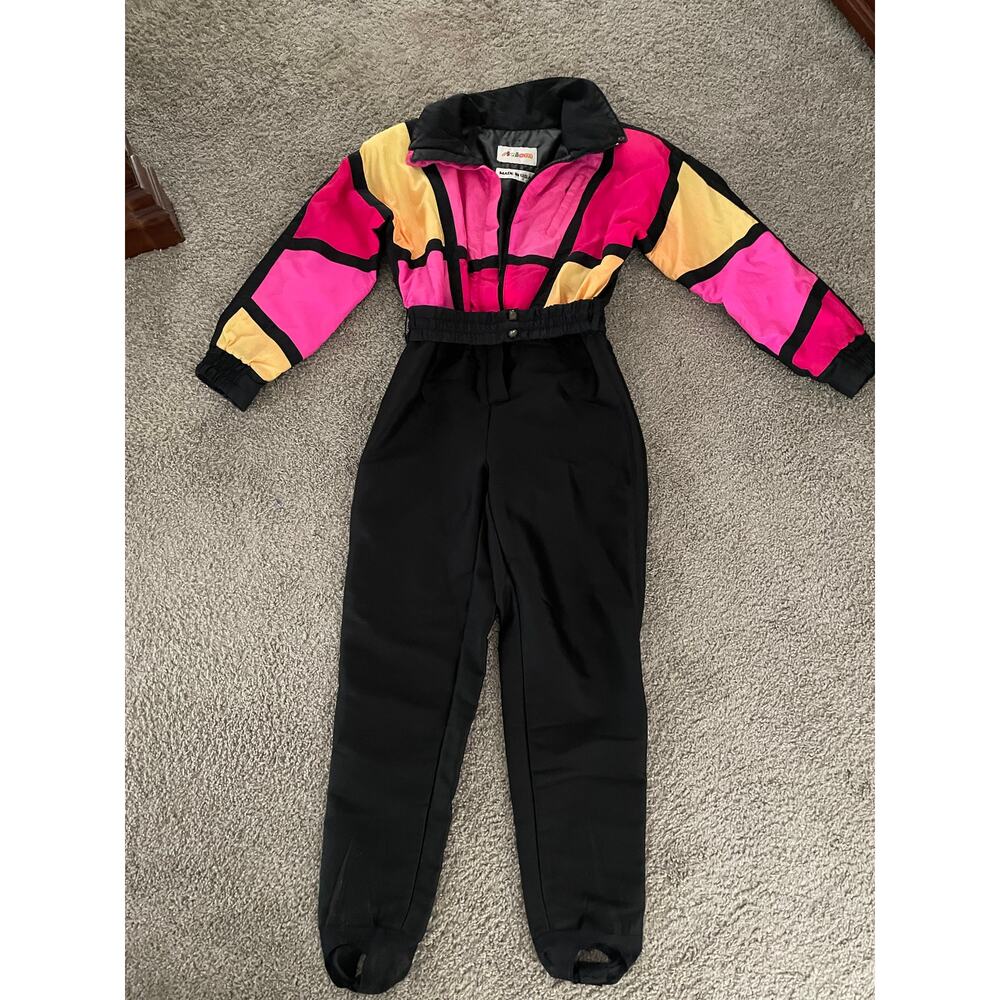 Vintage Slalom Skisuit Neon Blocks Black bottom Women’s size 10